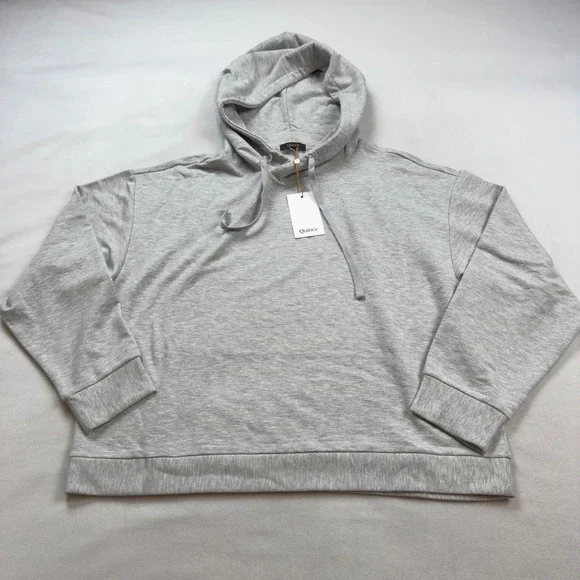 Quince SuperSoft Fleece Pullover Hoodie Heather Grey Large YATRC006 NWT - Picture 1 of 8